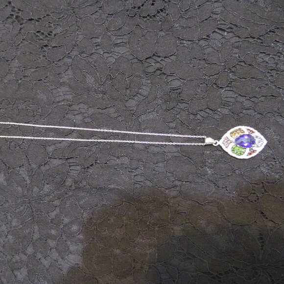 3.60 ctw Amethyst, Vermelho garnet, Bixbite ++ pendant & chain Silver New in Pkg - Picture 2 of 16